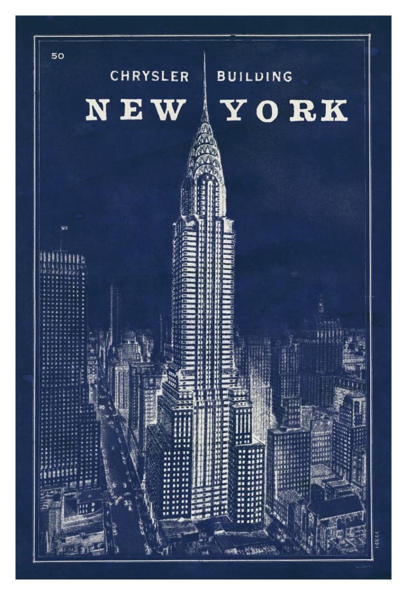 Blueprint Map New York Chrysler Building -Paper Art-14"x20"