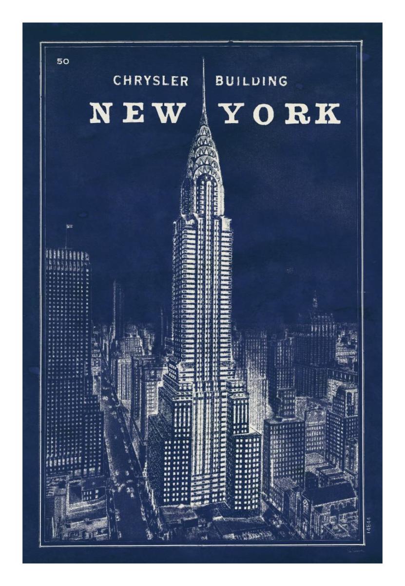 Blueprint Map New York Chrysler Building -Paper Art-18"x26"
