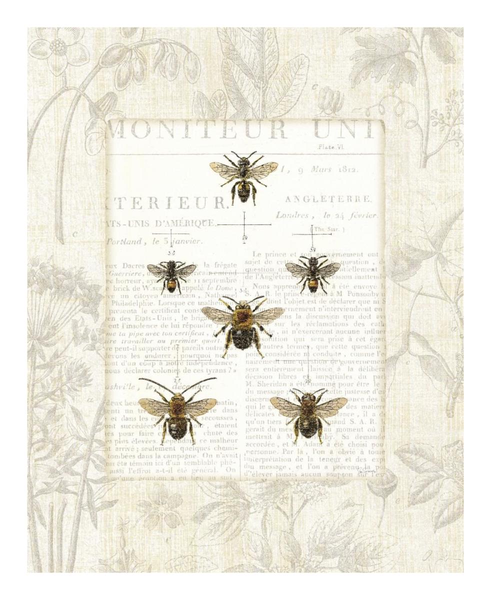 Bee Botanical -Paper Art-18"x22"