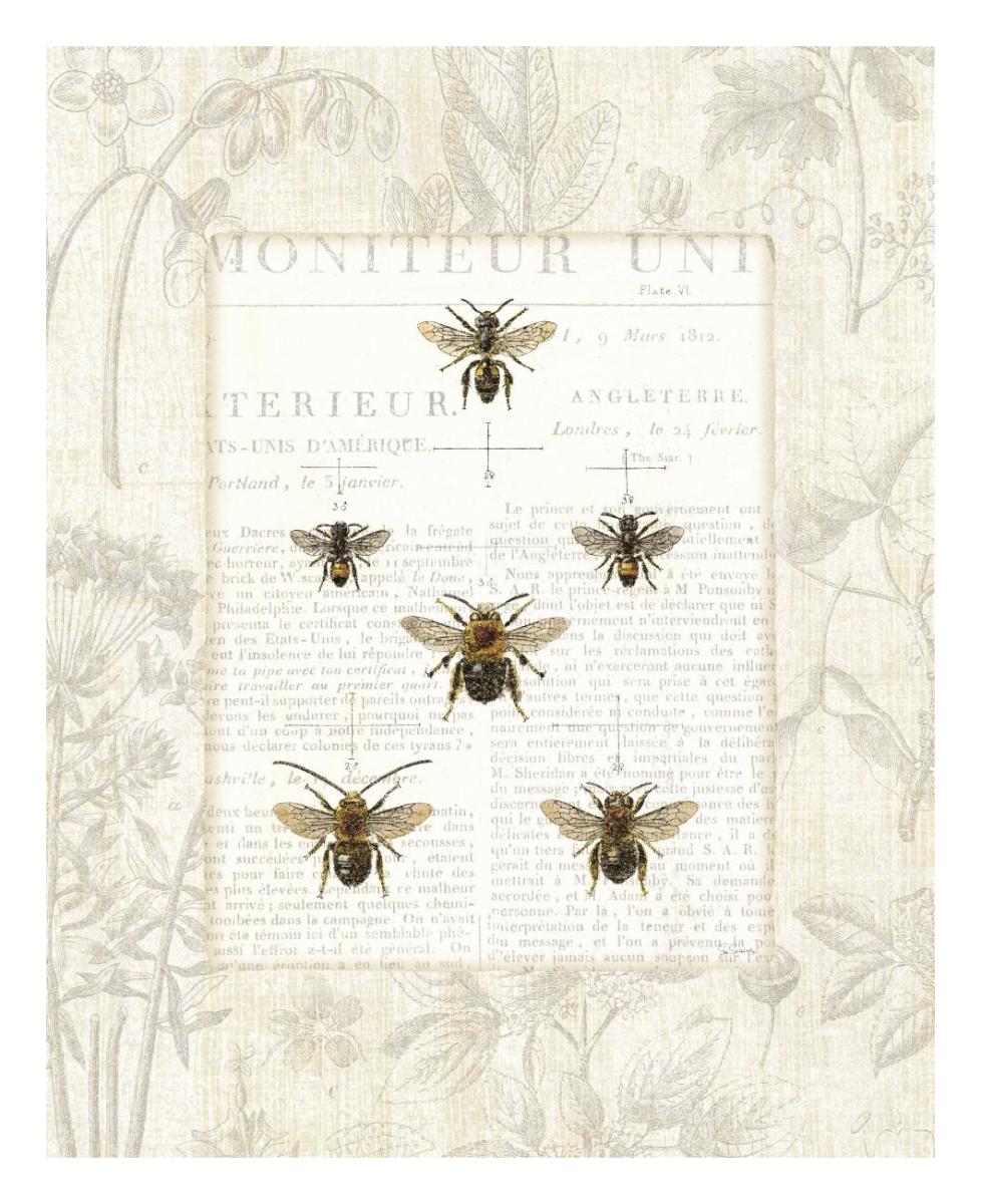 Bee Botanical -Paper Art-22"x26"
