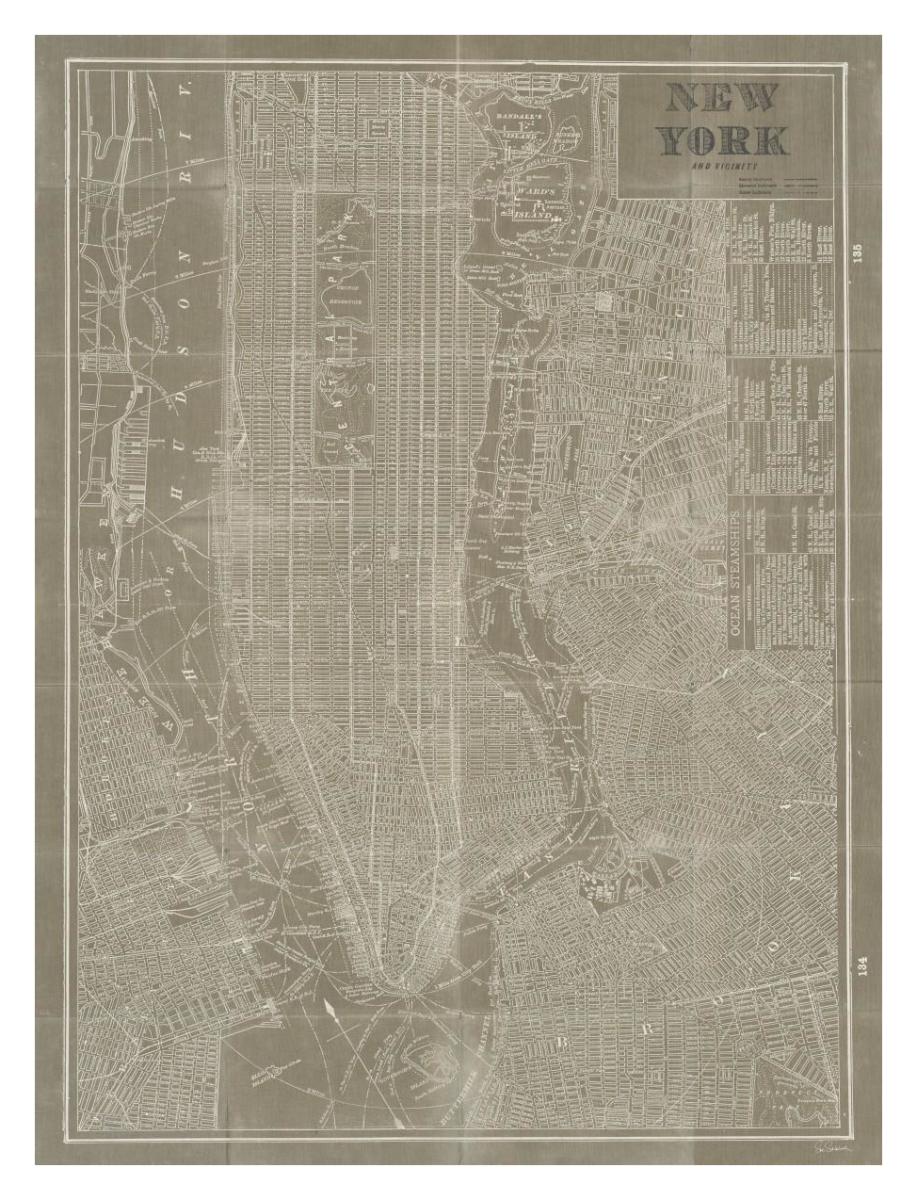 Blueprint Map New York Taupe -Paper Art-14"x18"
