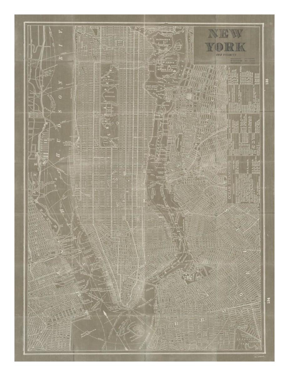 Blueprint Map New York Taupe -Paper Art-20"x26"