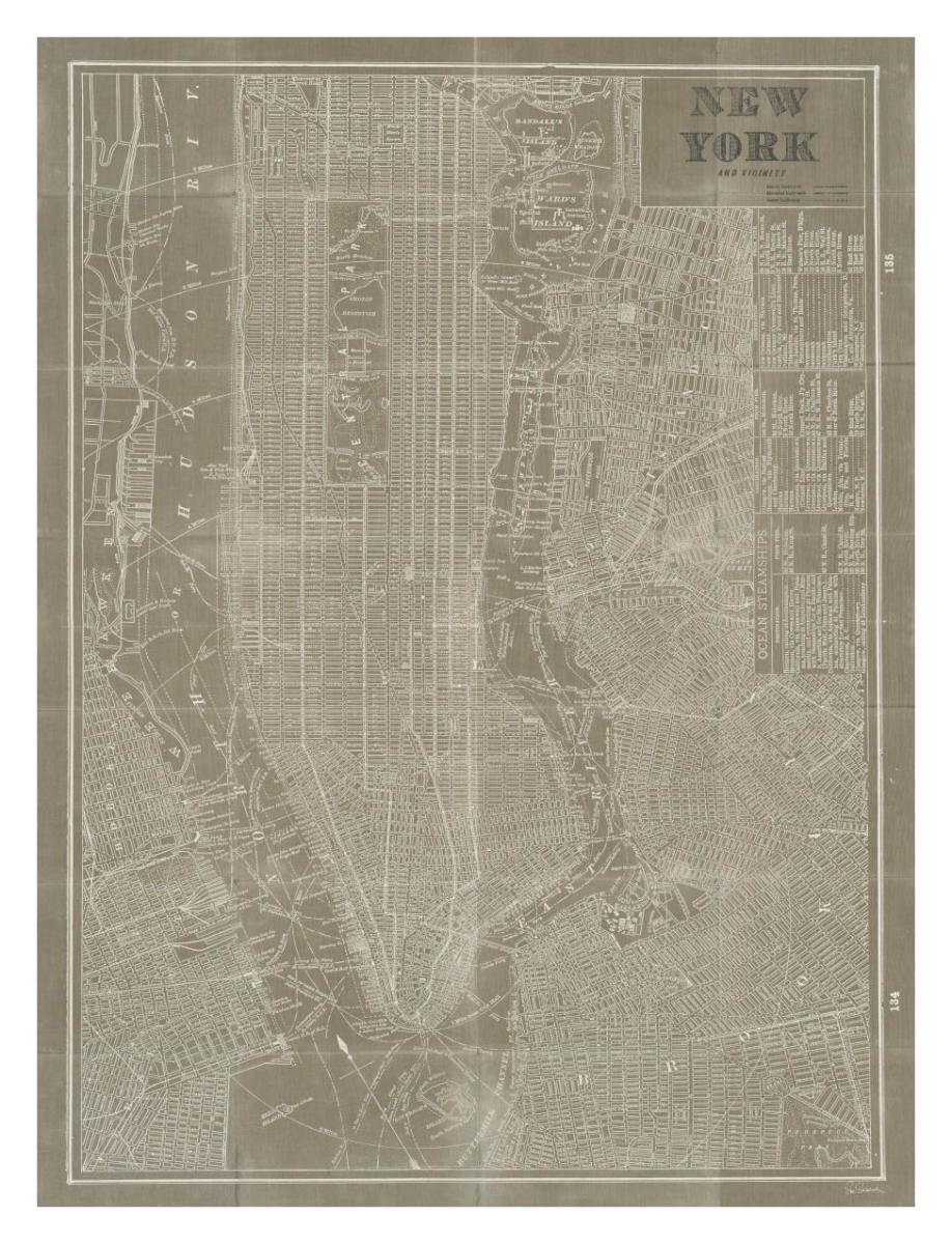 Blueprint Map New York Taupe -Paper Art-26"x34"