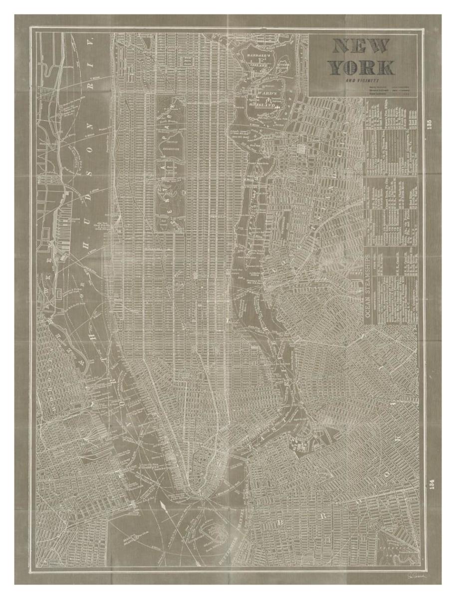 Blueprint Map New York Taupe -Paper Art-32"x42"