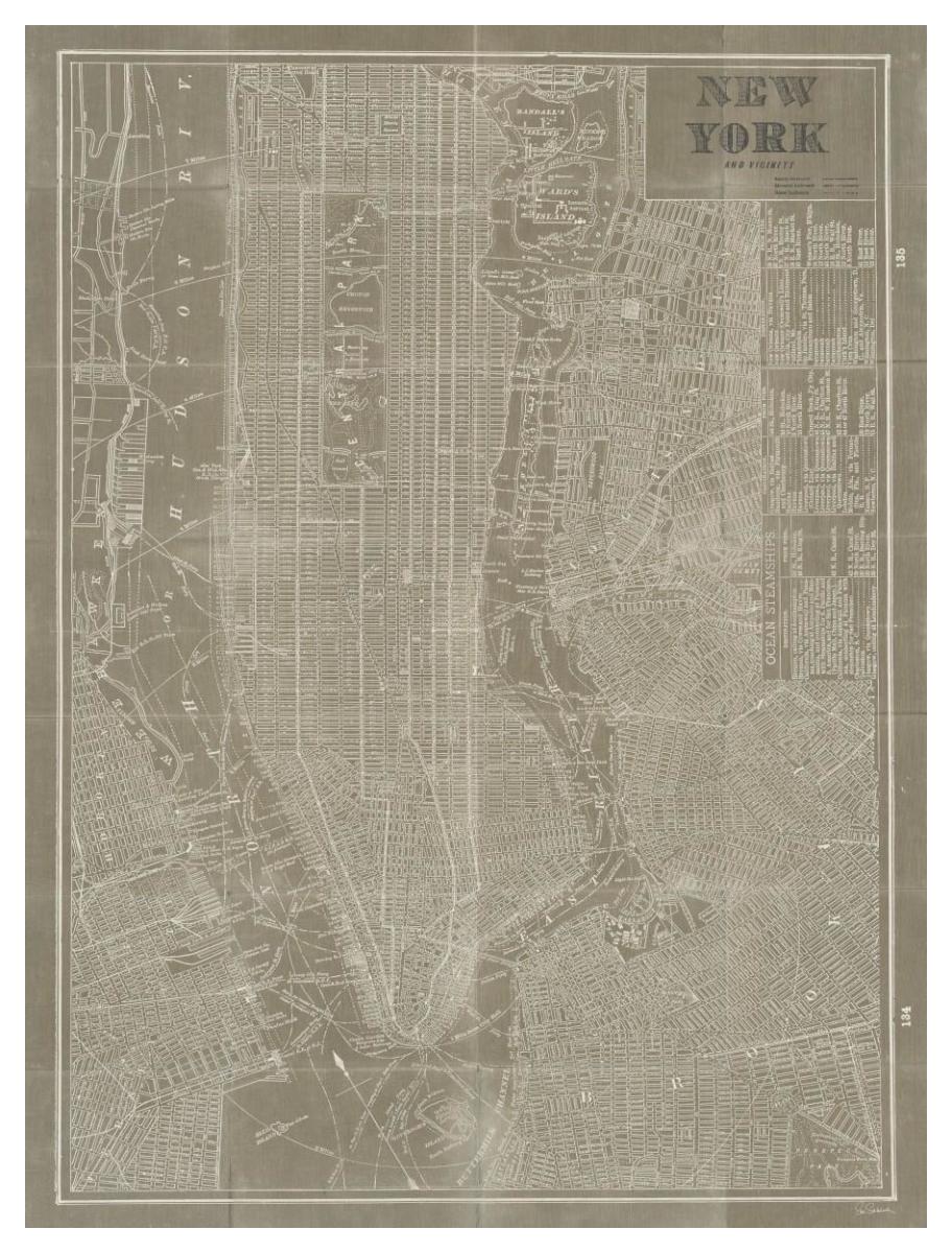 Blueprint Map New York Taupe -Paper Art-38"x50"