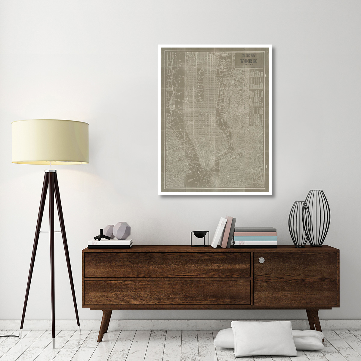 Blueprint Map New York Taupe -Paper Art-38&quotx50"