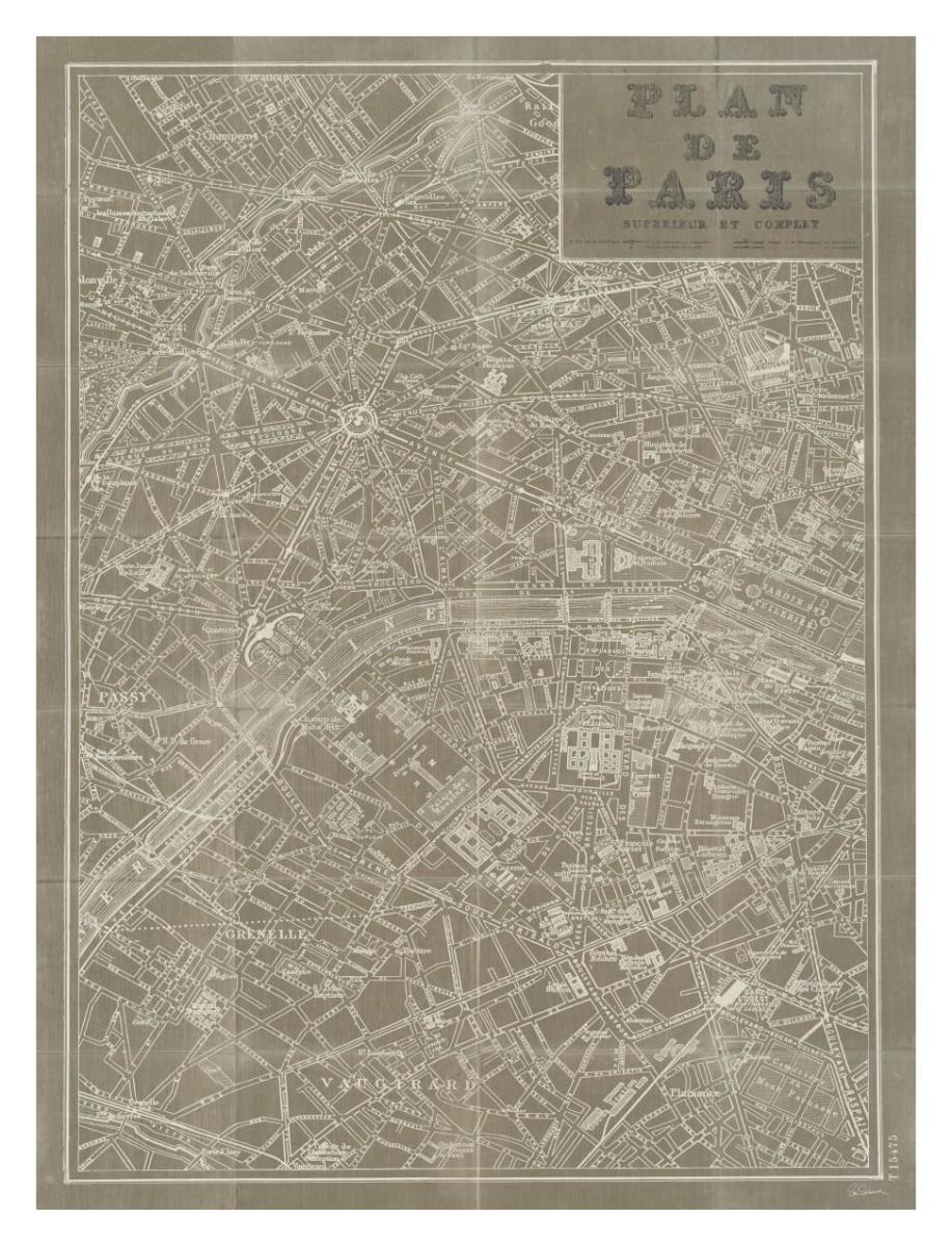 Blueprint Map Paris Taupe -Paper Art-14"x18"