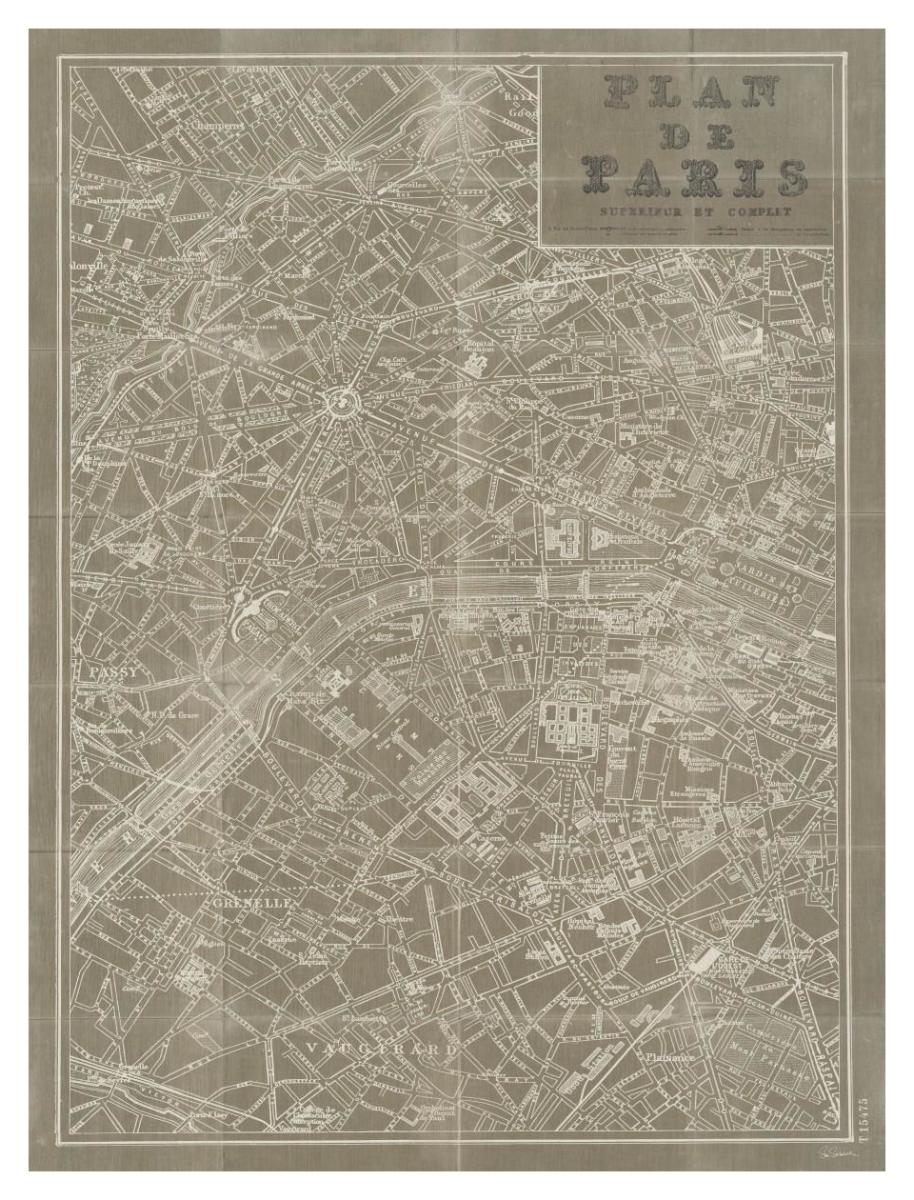 Blueprint Map Paris Taupe -Paper Art-32"x42"