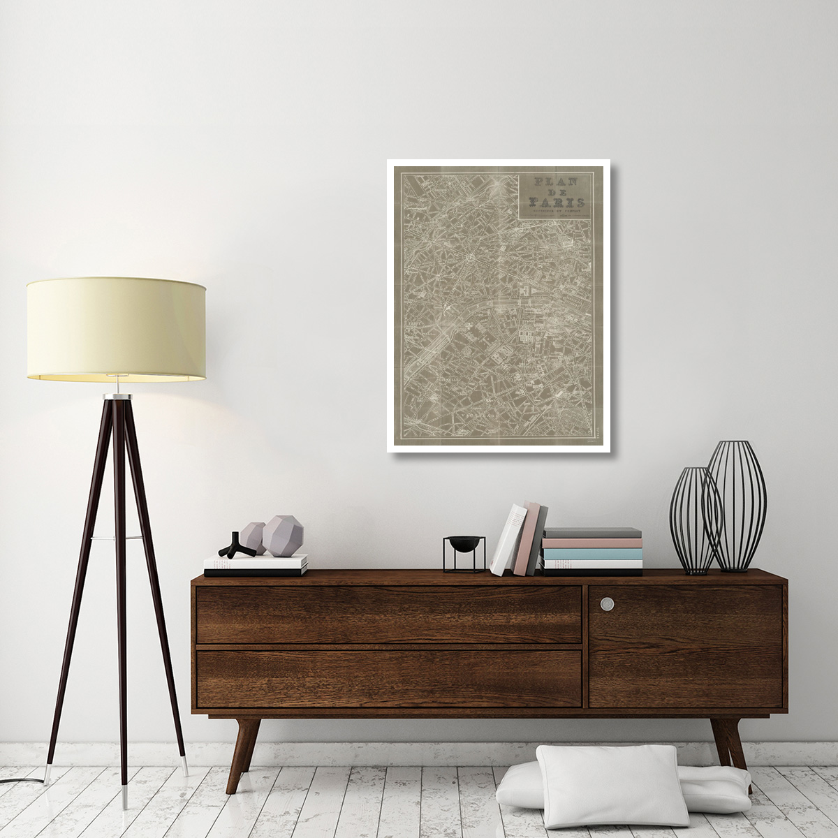Blueprint Map Paris Taupe -Paper Art-32&quotx42"