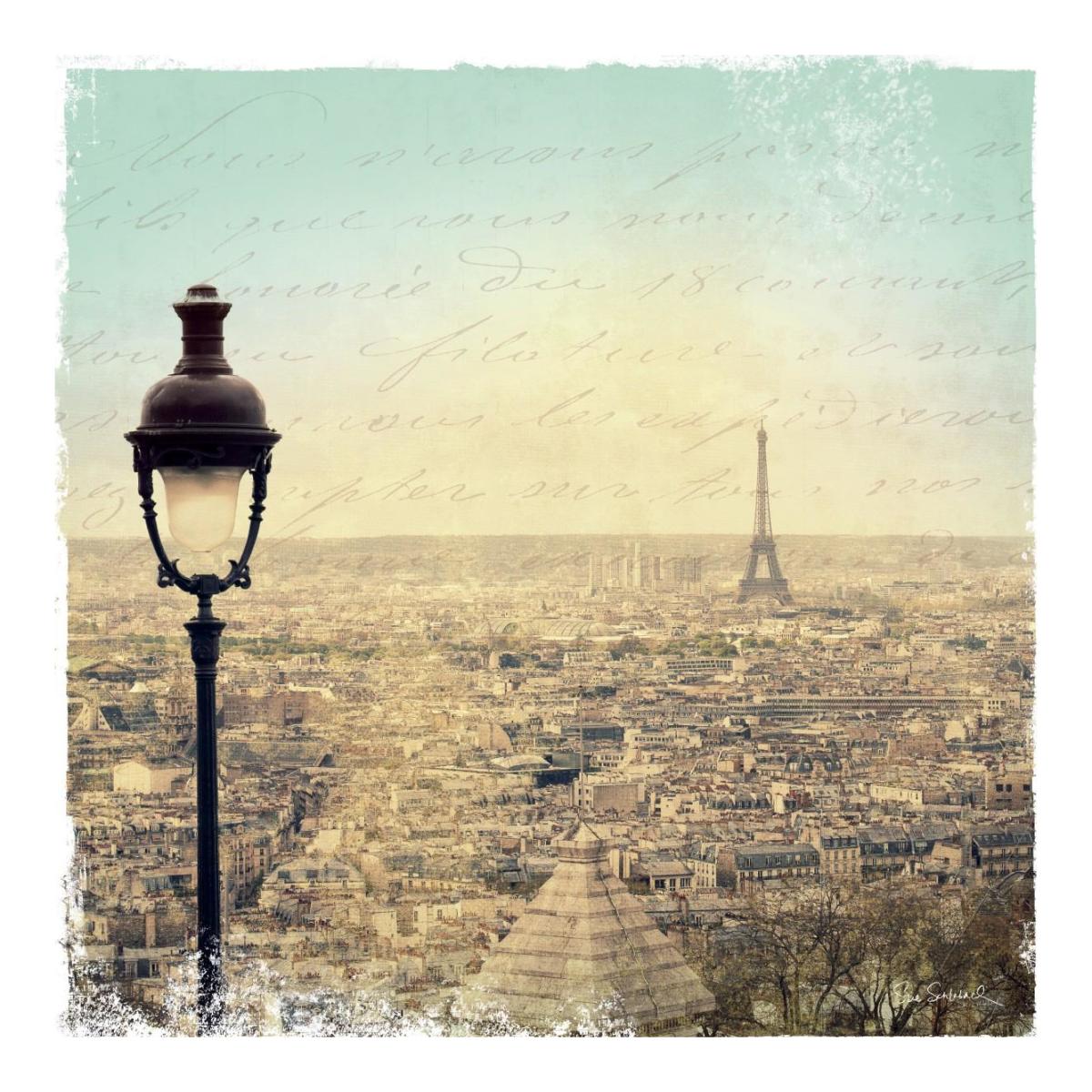 Eiffel Landscape Letter Blue I -Paper Art-20"x20"
