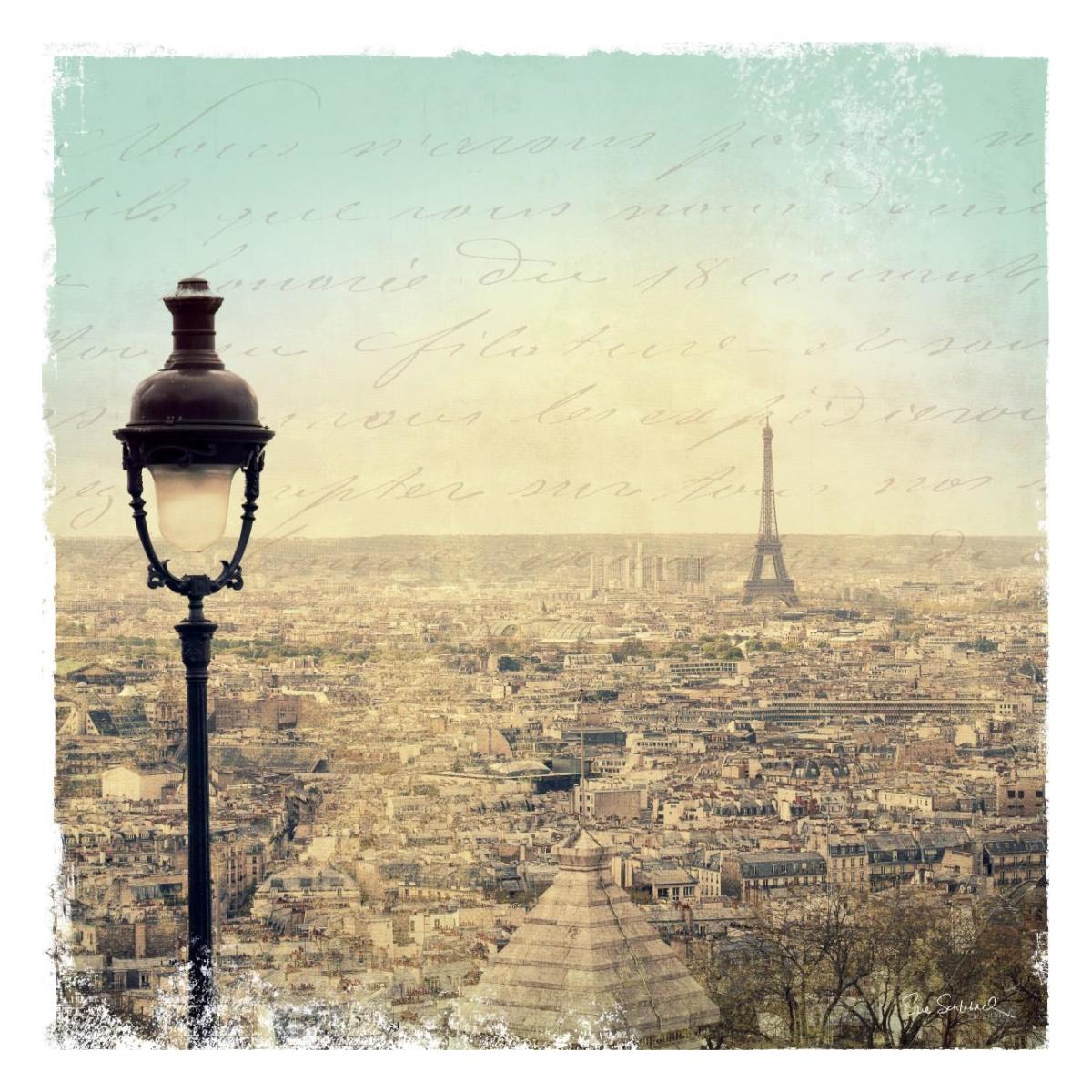 Eiffel Landscape Letter Blue I -Paper Art-26"x26"