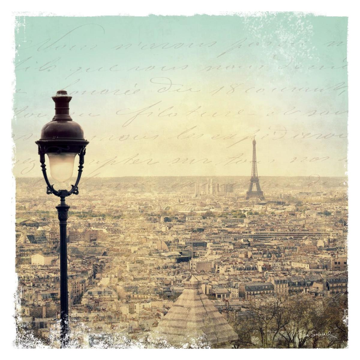 Eiffel Landscape Letter Blue I -Paper Art-32"x32"