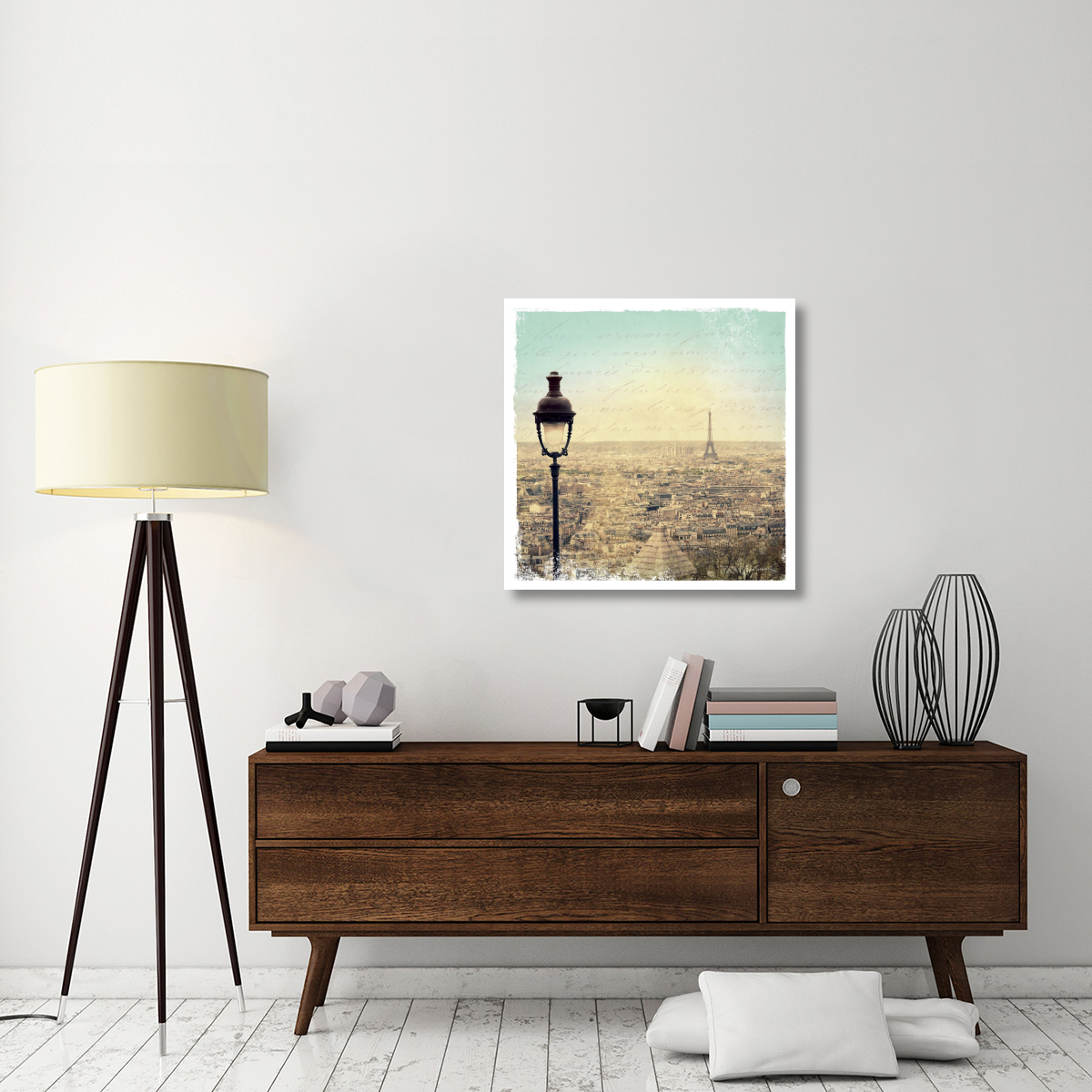 Eiffel Landscape Letter Blue I -Paper Art-32&quotx32"