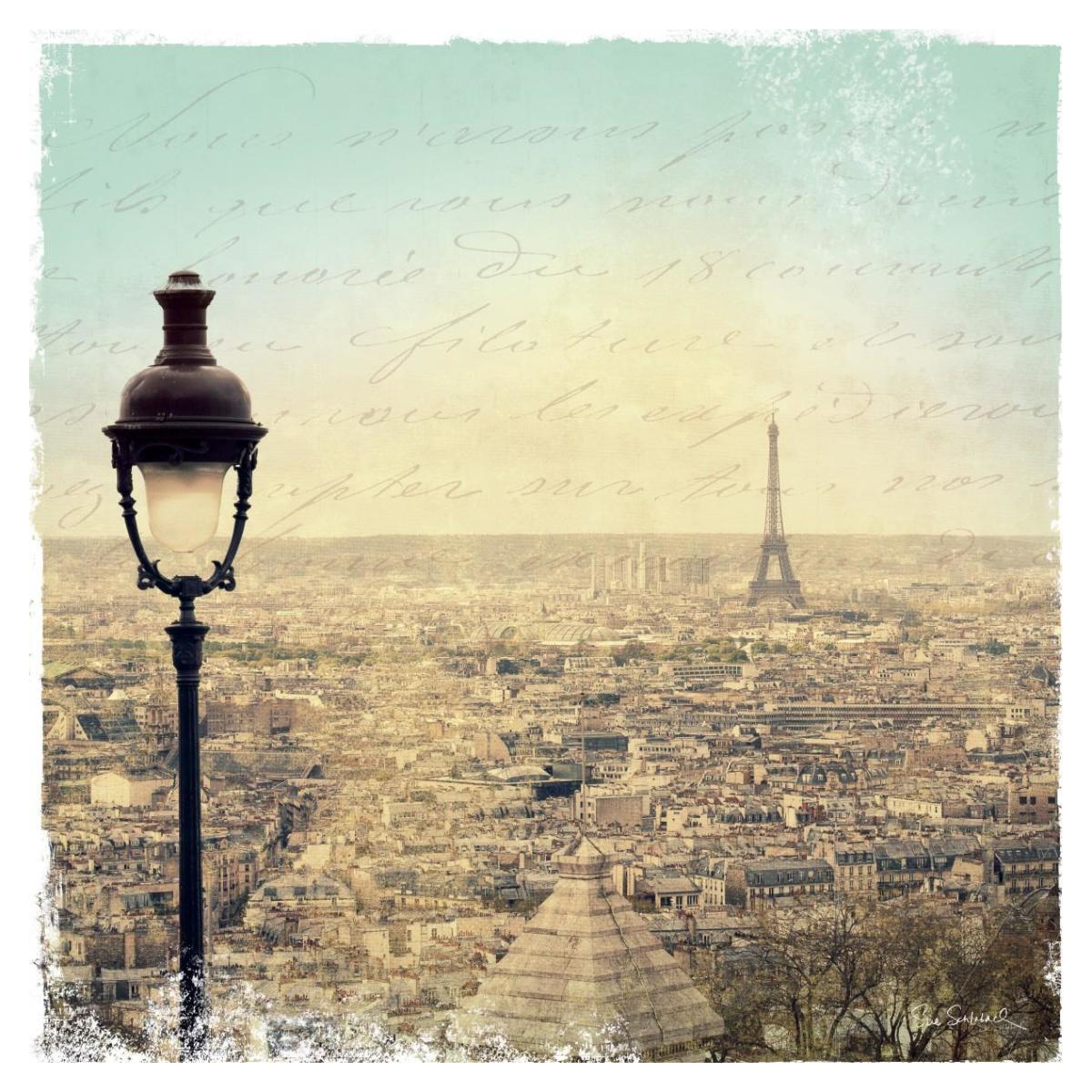 Eiffel Landscape Letter Blue I -Paper Art-38"x38"