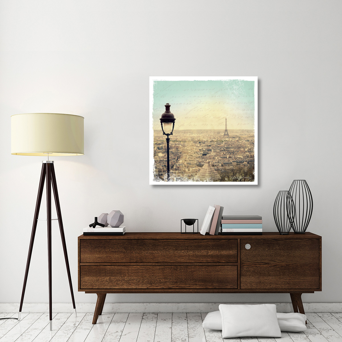 Eiffel Landscape Letter Blue I -Paper Art-38&quotx38"