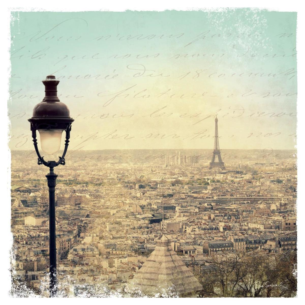 Eiffel Landscape Letter Blue I -Paper Art-42"x42"