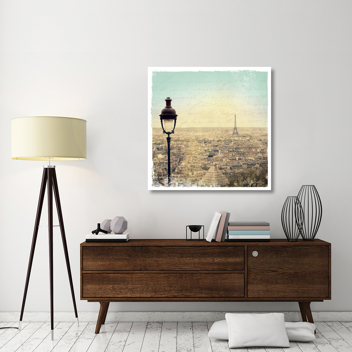 Eiffel Landscape Letter Blue I -Paper Art-42&quotx42"