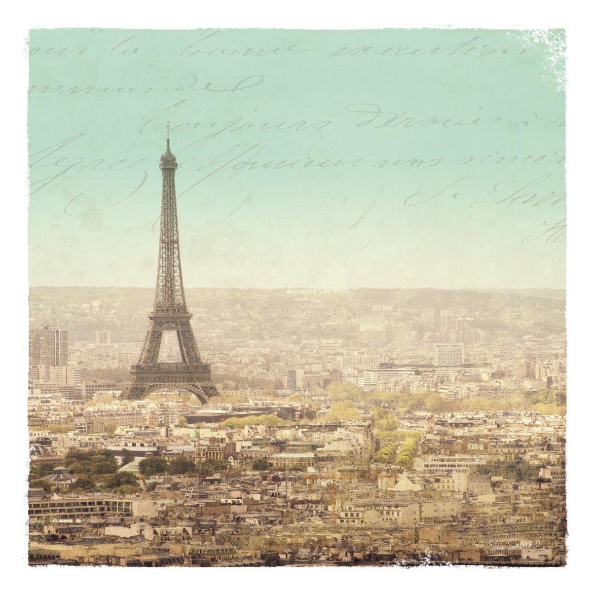 Eiffel Landscape Letter Blue II -Paper Art-26"x26"