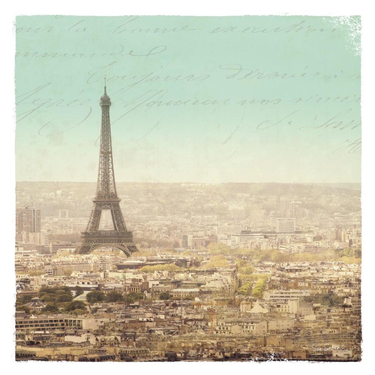 Eiffel Landscape Letter Blue II -Paper Art-32"x32"