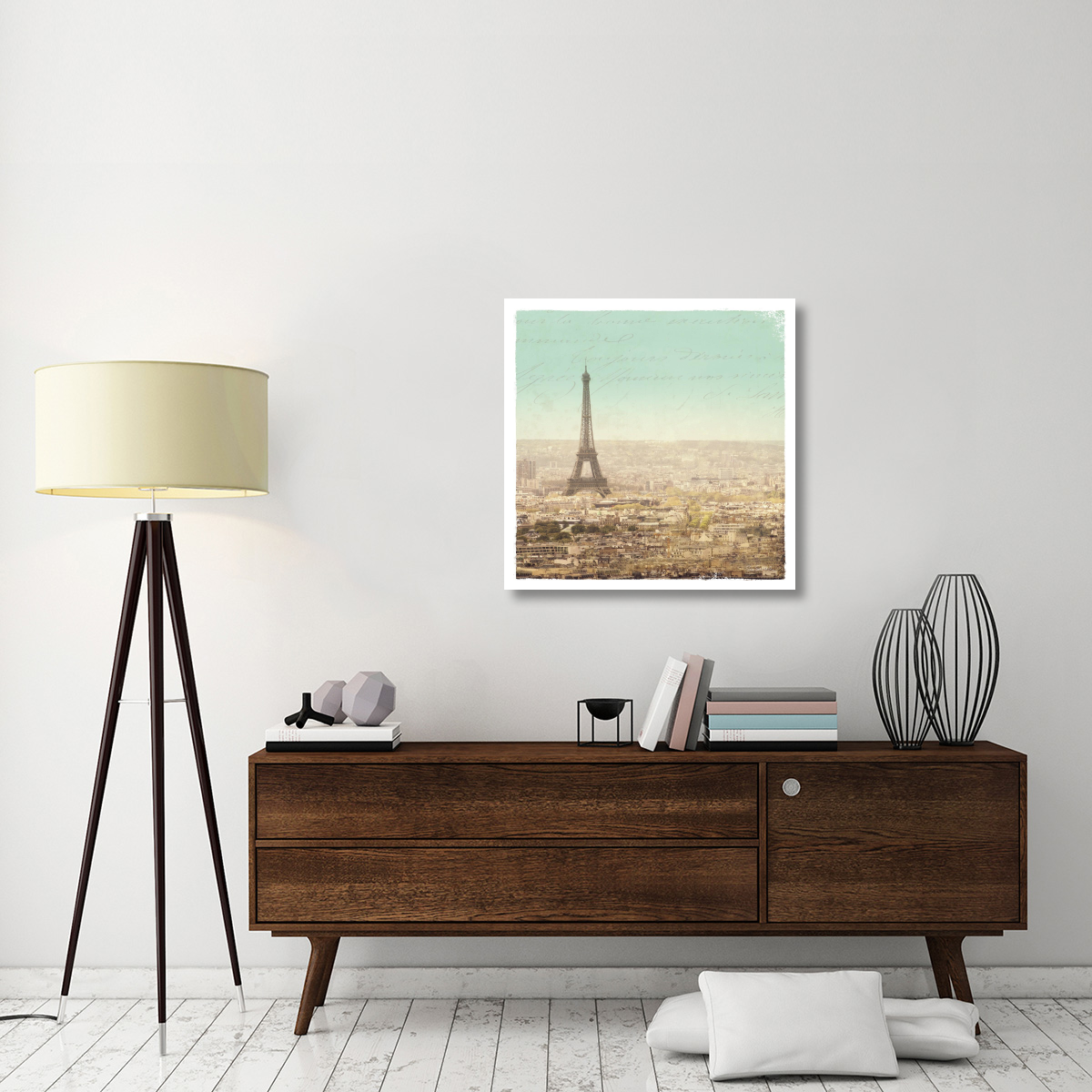 Eiffel Landscape Letter Blue II -Paper Art-32&quotx32"