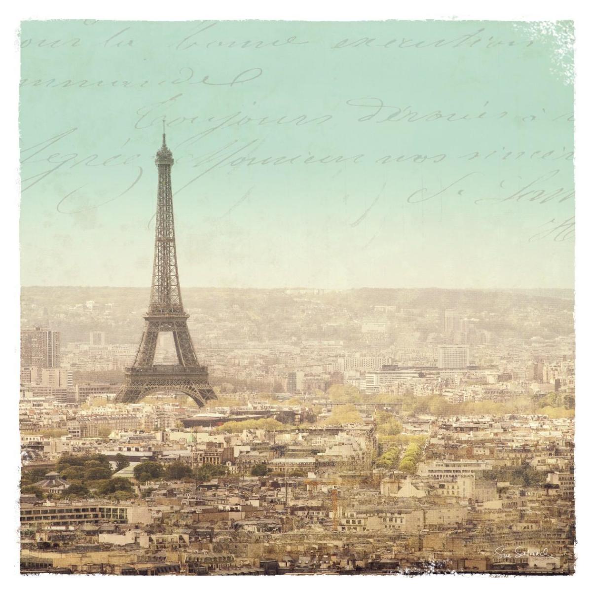 Eiffel Landscape Letter Blue II -Paper Art-42"x42"