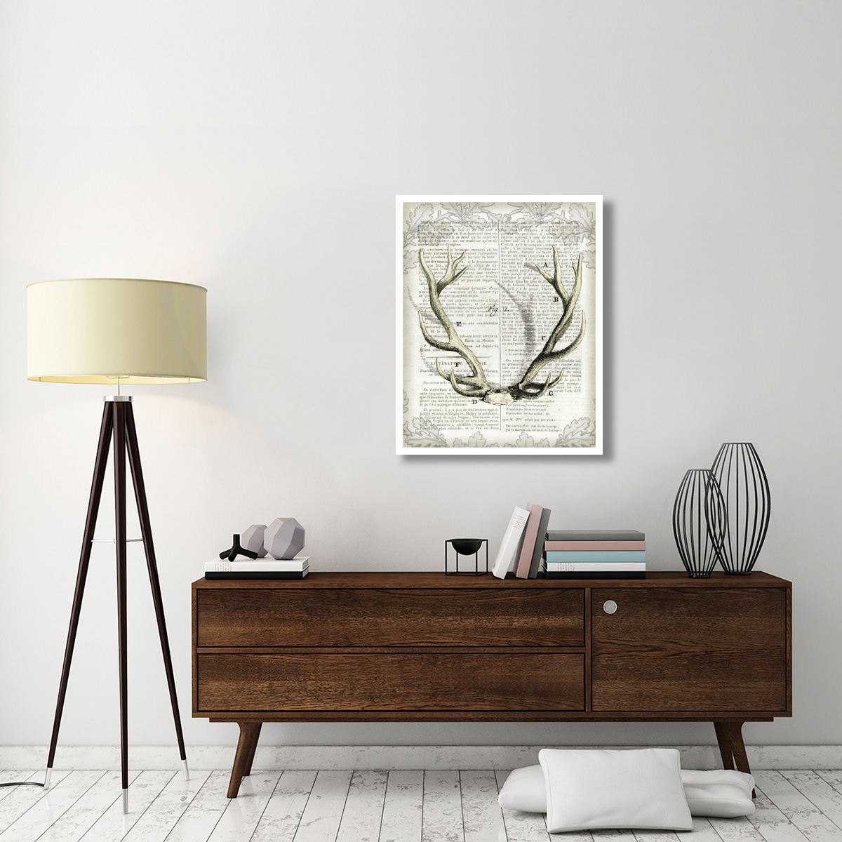 Regal Antlers on Newsprint I -Paper Art-30&quotx37"