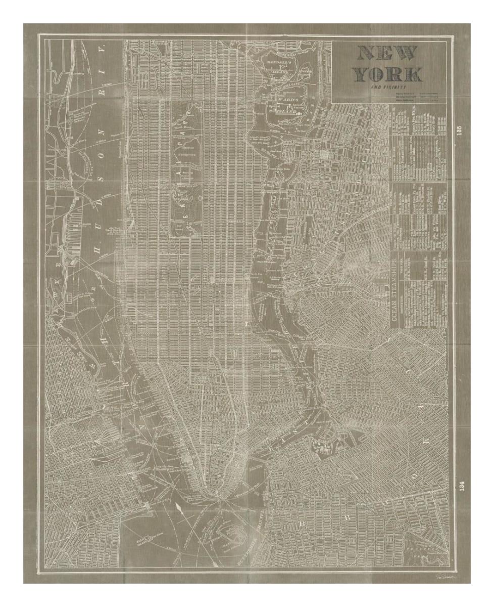Blueprint Map New York Taupe -Paper Art-22"x26"