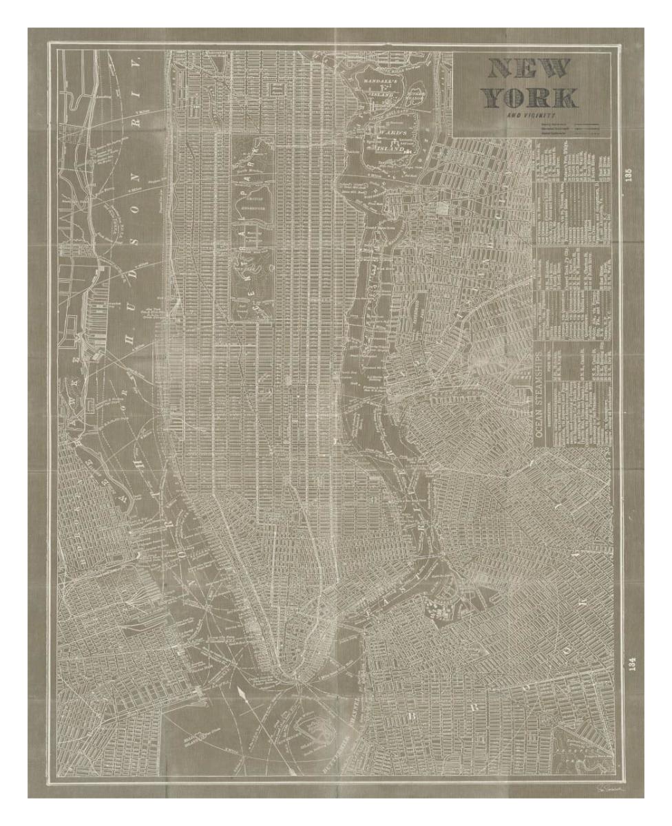 Blueprint Map New York Taupe -Paper Art-24"x30"