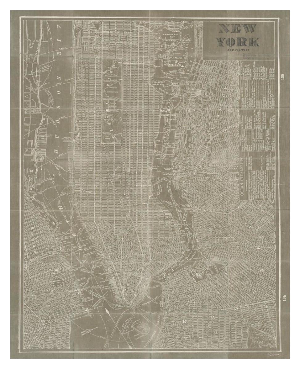 Blueprint Map New York Taupe -Paper Art-30"x37"