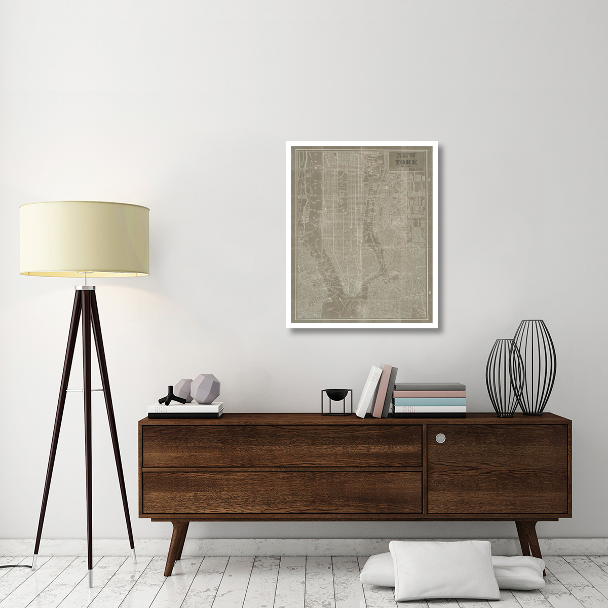 Blueprint Map New York Taupe -Paper Art-30&quotx37"
