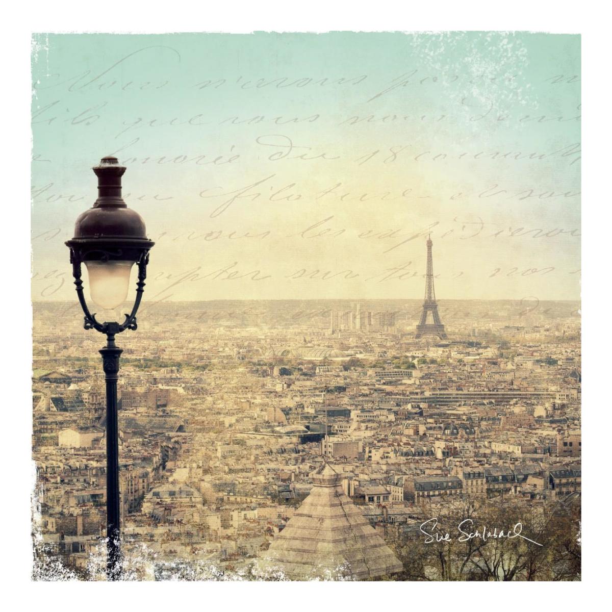 Eiffel Landscape Letter Blue I -Paper Art-20"x20"