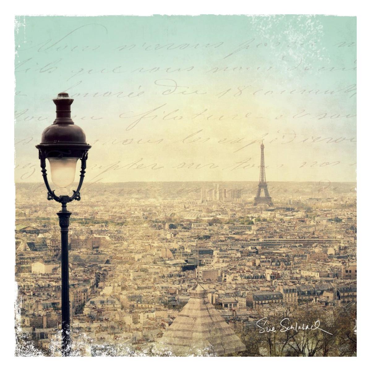 Eiffel Landscape Letter Blue I -Paper Art-26"x26"