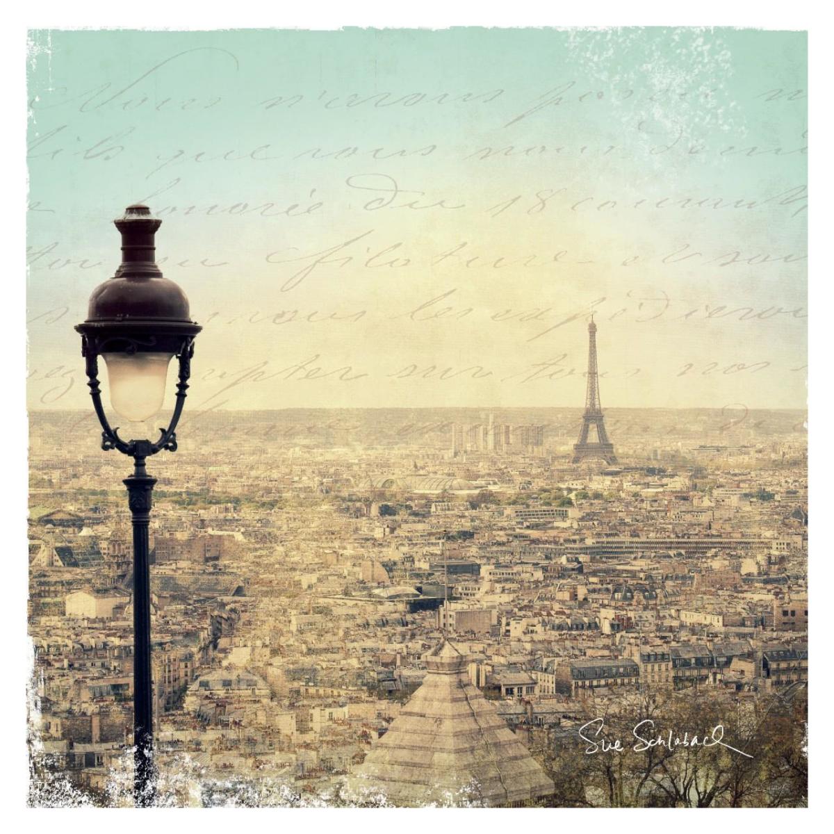 Eiffel Landscape Letter Blue I -Paper Art-32"x32"