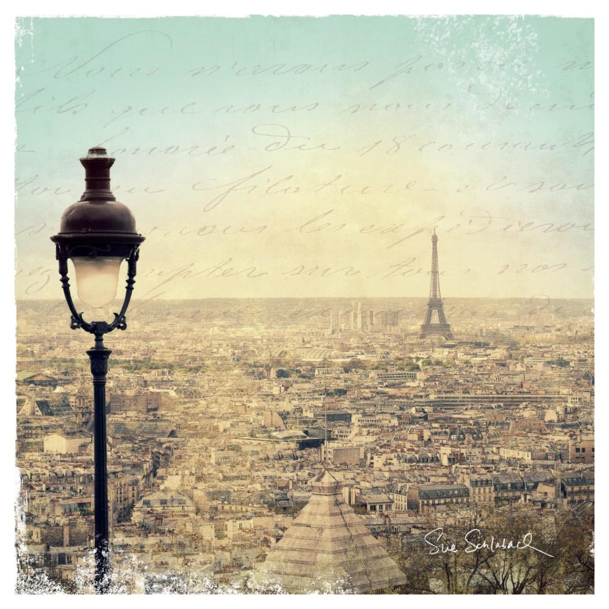 Eiffel Landscape Letter Blue I -Paper Art-42"x42"