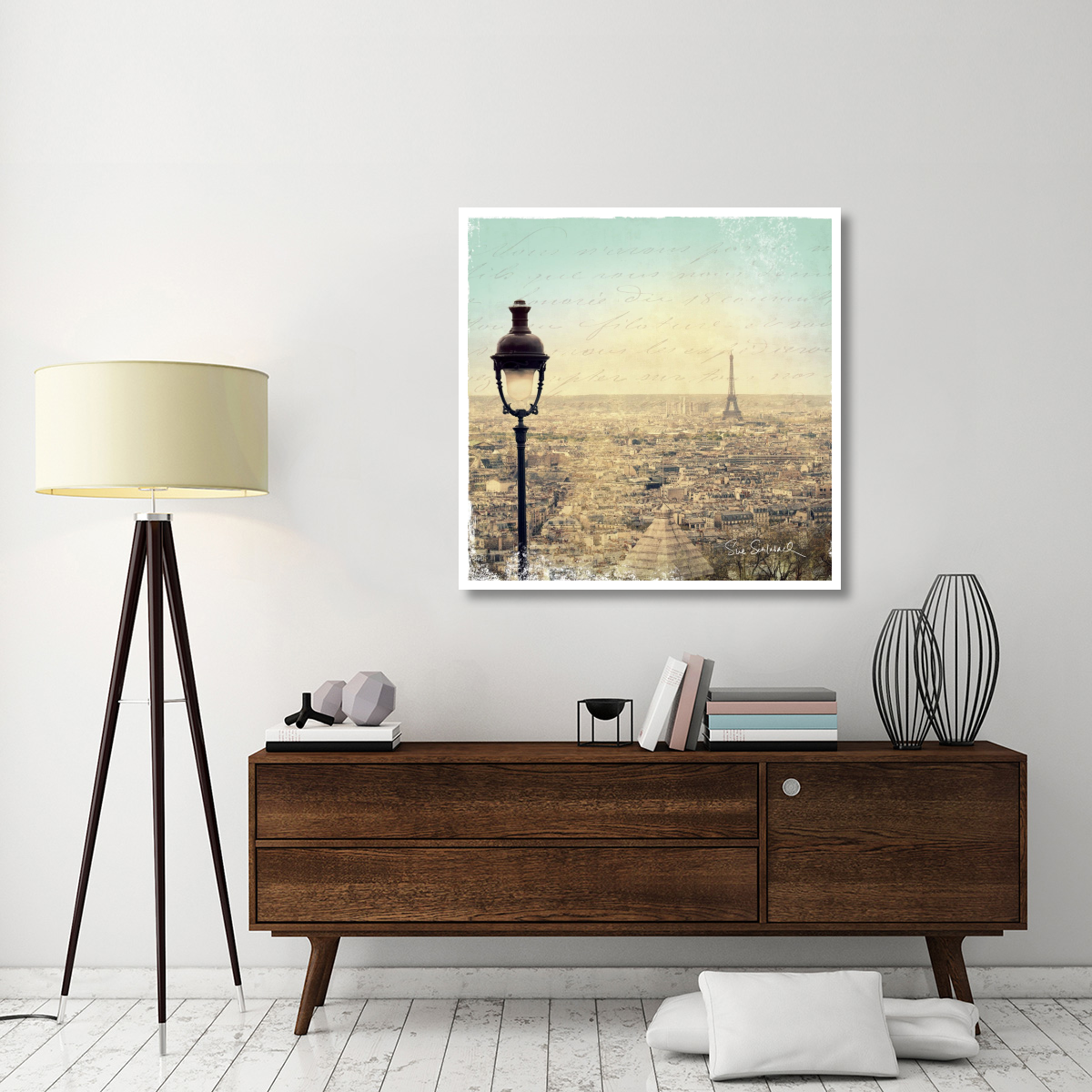 Eiffel Landscape Letter Blue I -Paper Art-42&quotx42"