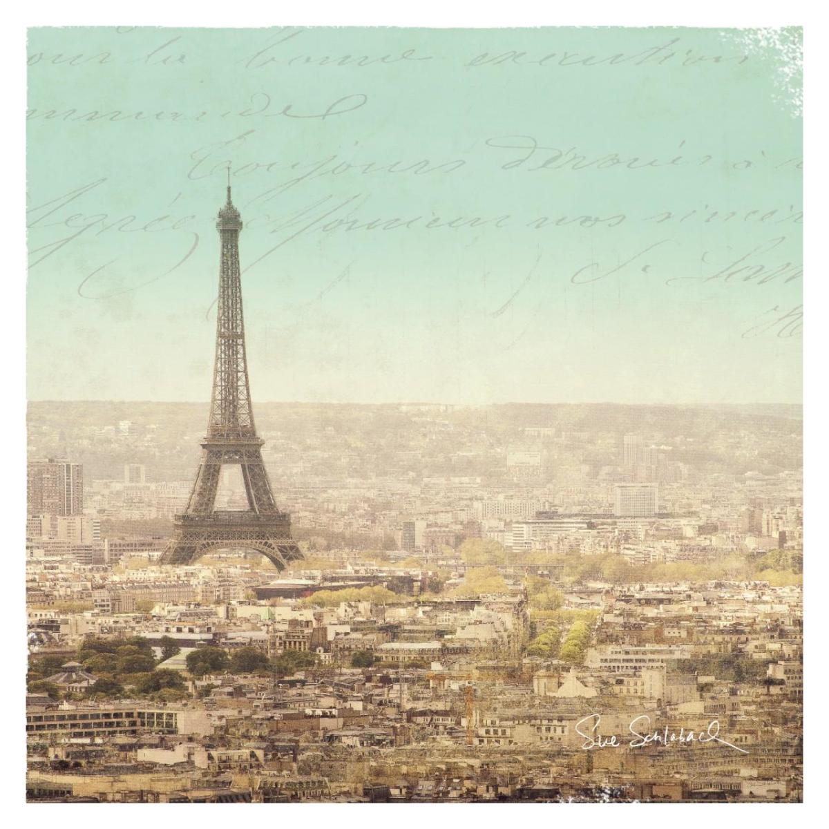 Eiffel Landscape Letter Blue II -Paper Art-32"x32"
