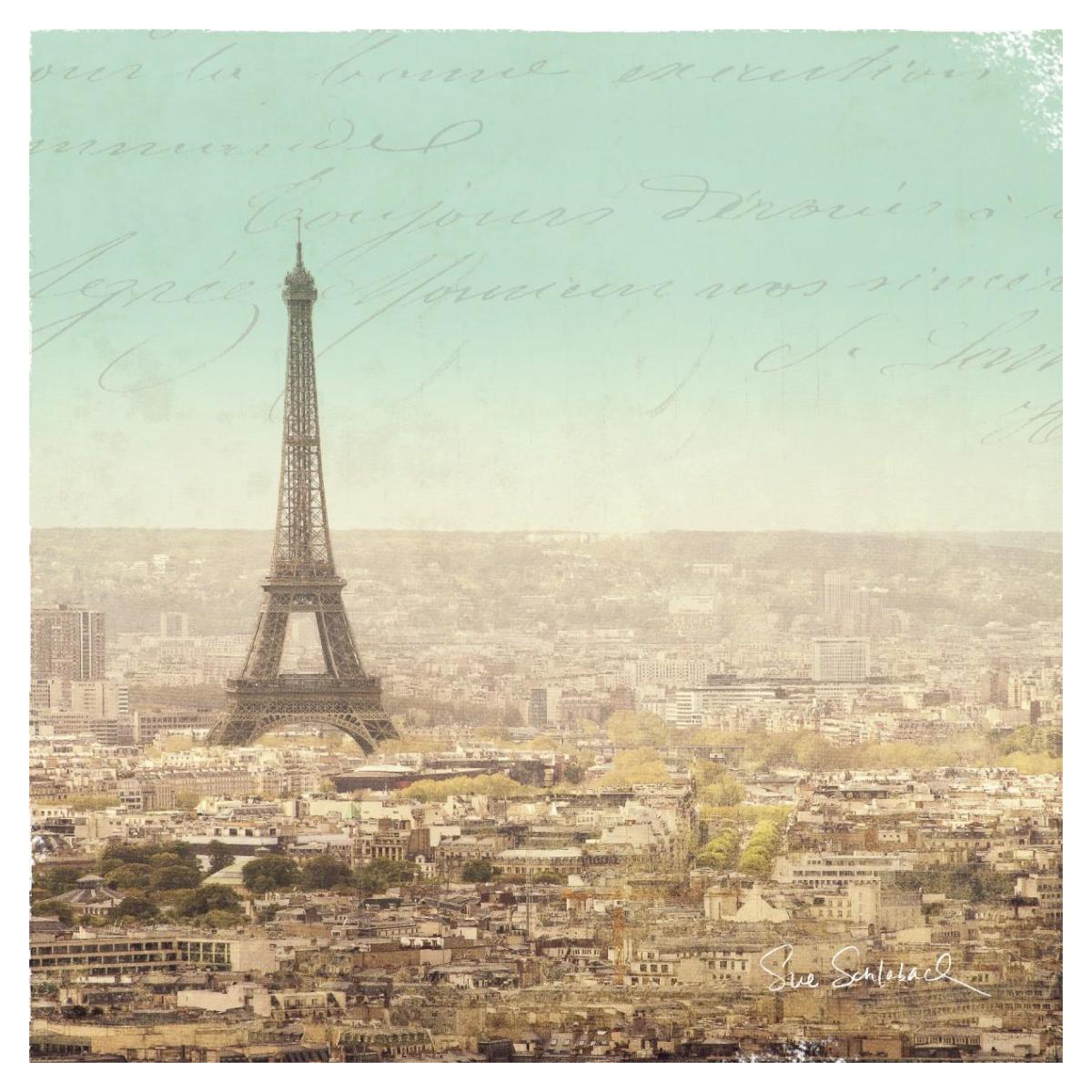 Eiffel Landscape Letter Blue II -Paper Art-38"x38"