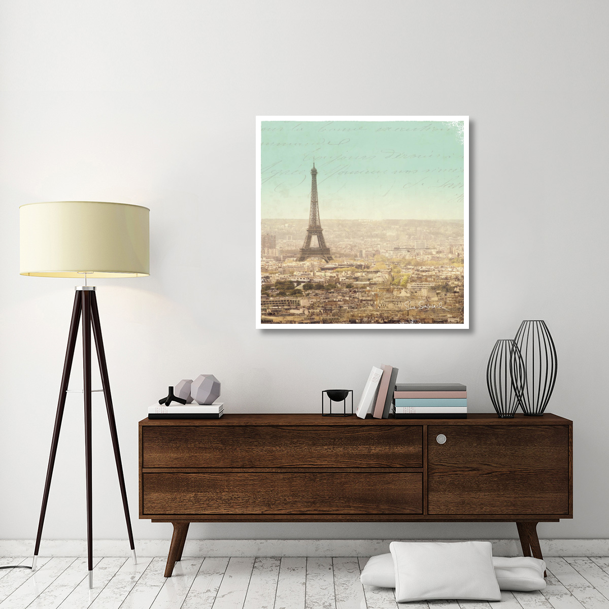 Eiffel Landscape Letter Blue II -Paper Art-42&quotx42"