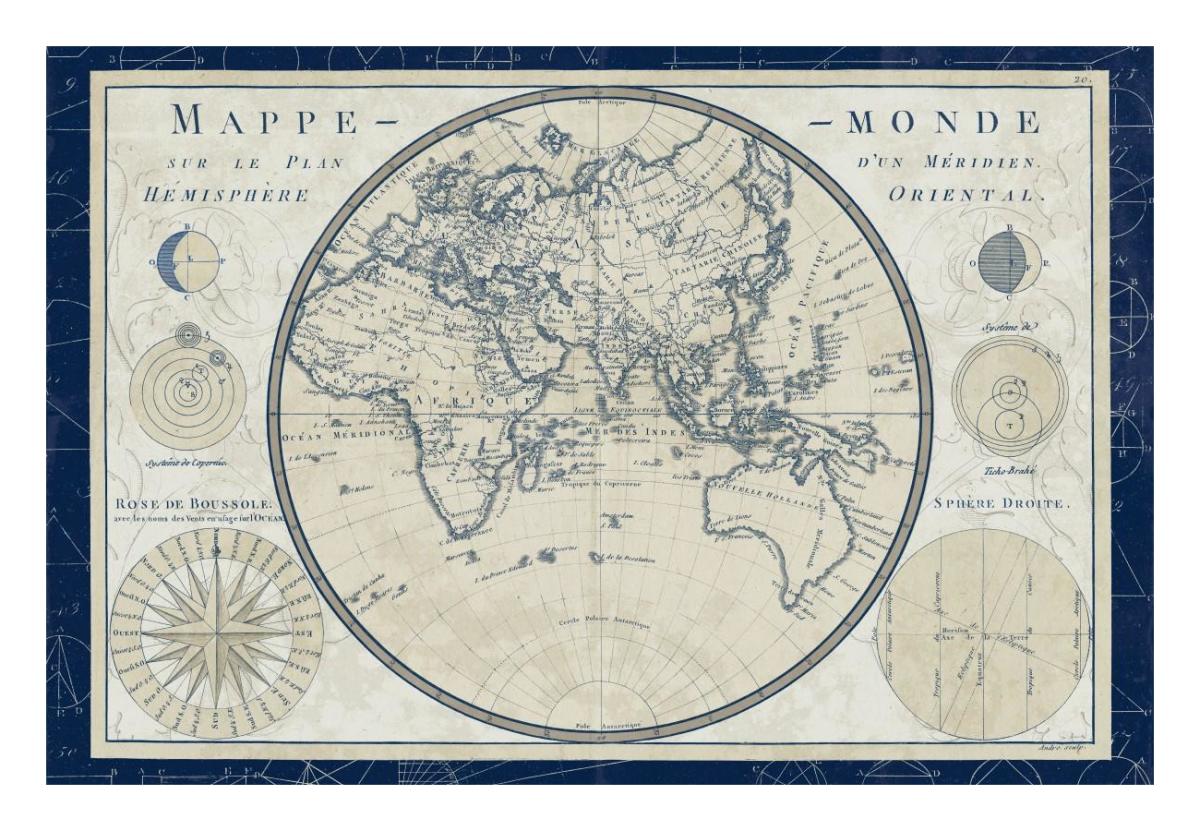 Plan de Meridien Blue Border -Paper Art-26"x18"