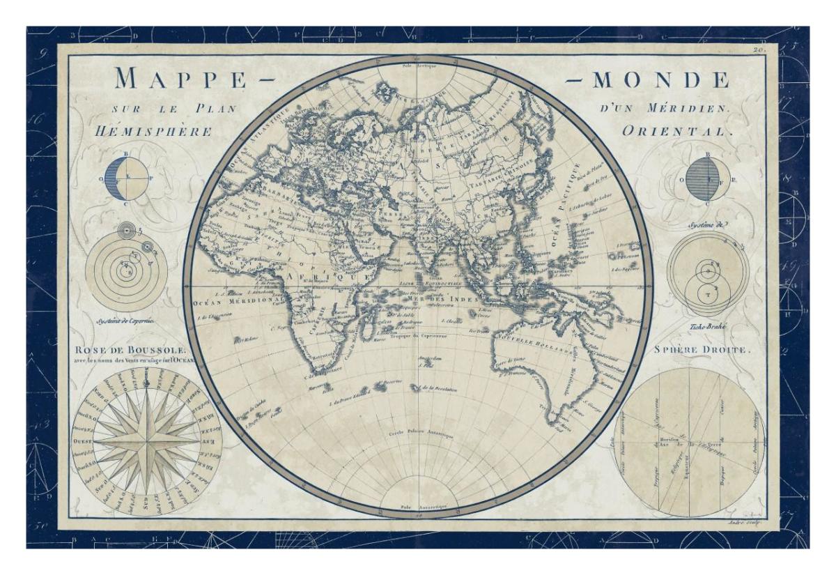 Plan de Meridien Blue Border -Paper Art-32"x22"