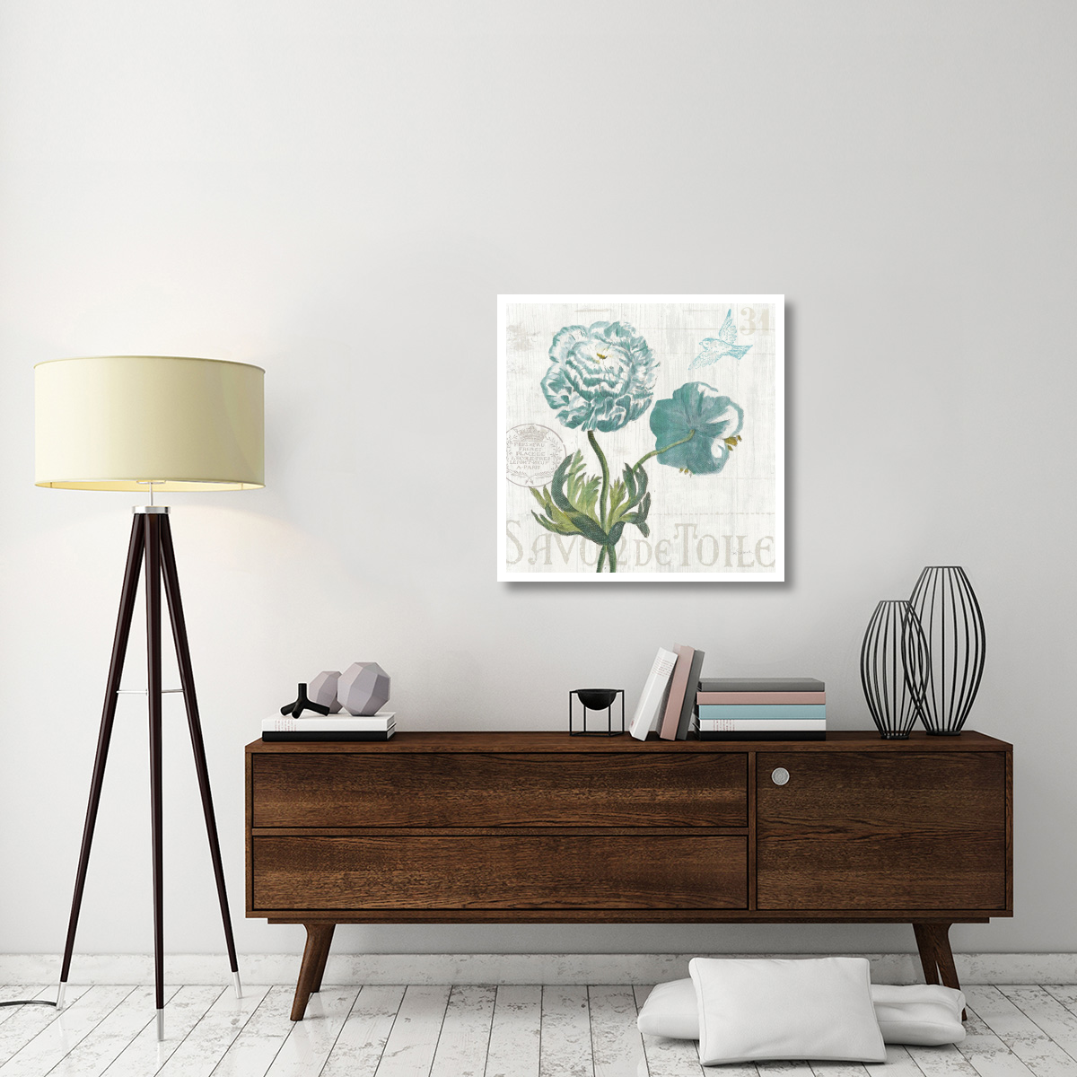 Floral Messages on Wood I Blue -Paper Art-32&quotx32"