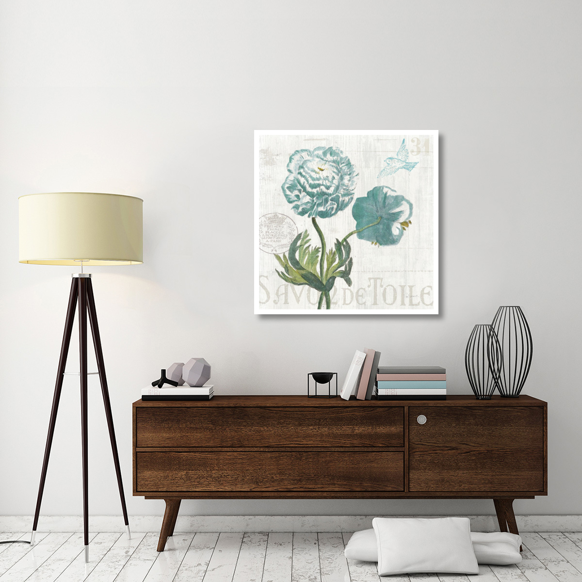 Floral Messages on Wood I Blue -Paper Art-38&quotx38"