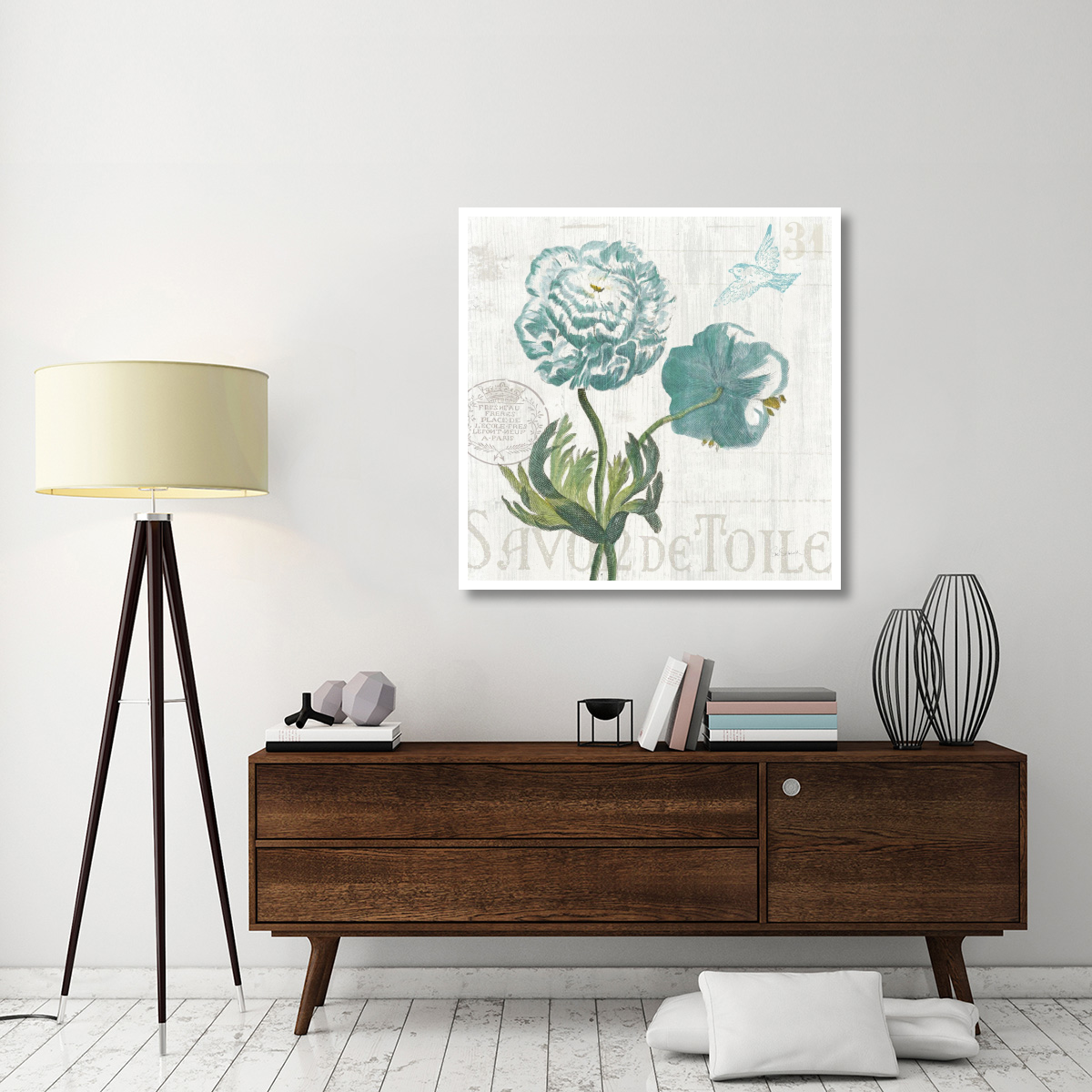 Floral Messages on Wood I Blue -Paper Art-42&quotx42"