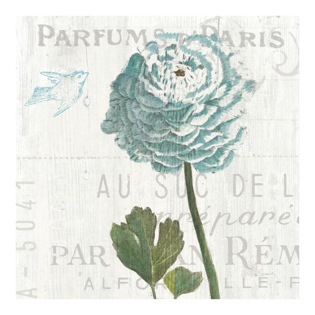 Floral Messages on Wood II Blue -Paper Art-20"x20"