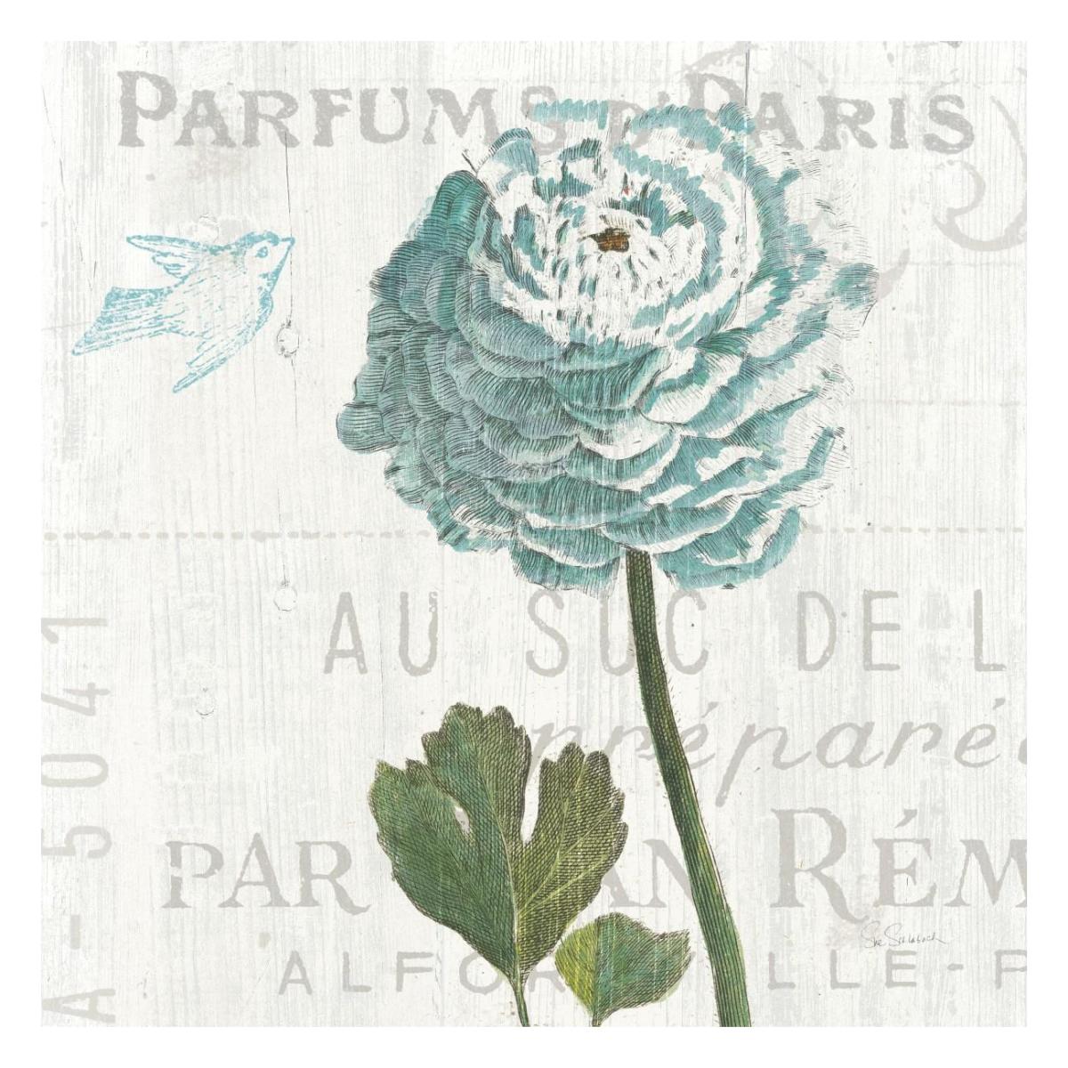 Floral Messages on Wood II Blue -Paper Art-26"x26"