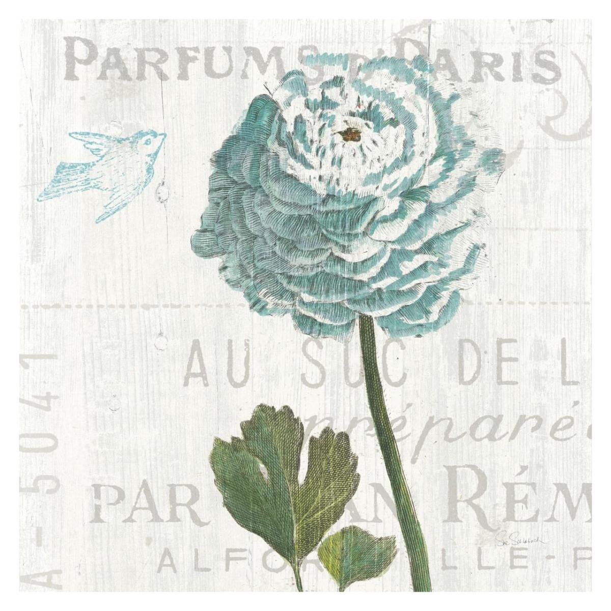 Floral Messages on Wood II Blue -Paper Art-32"x32"