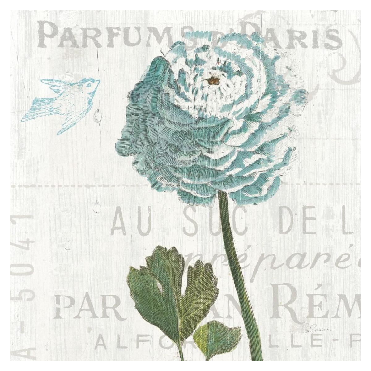Floral Messages on Wood II Blue -Paper Art-38"x38"