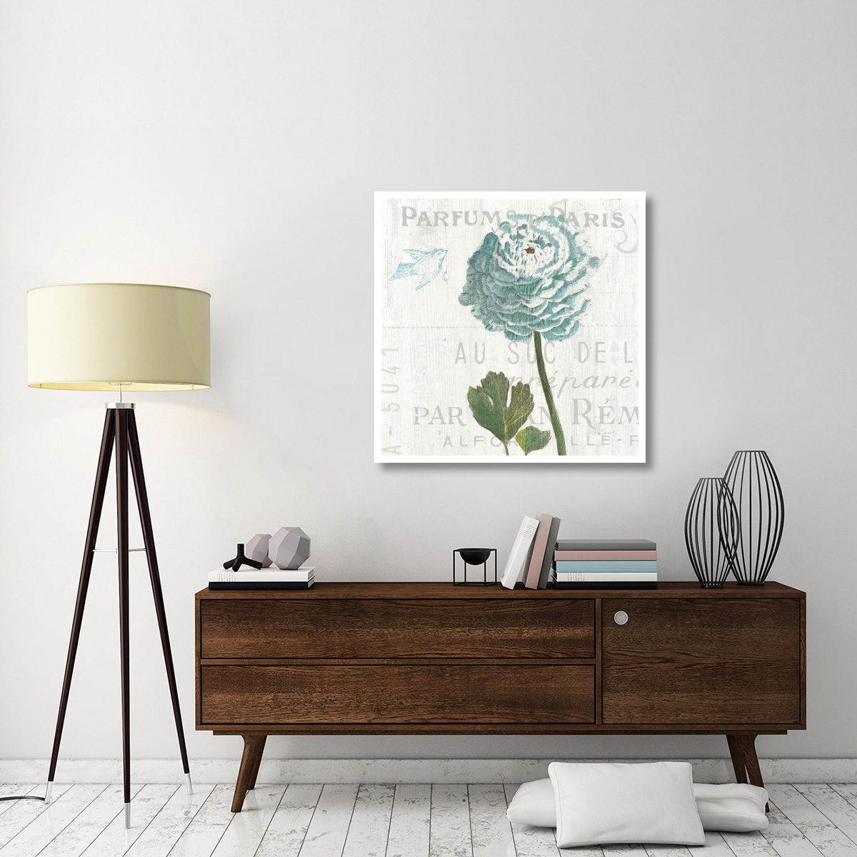 Floral Messages on Wood II Blue -Paper Art-38&quotx38"