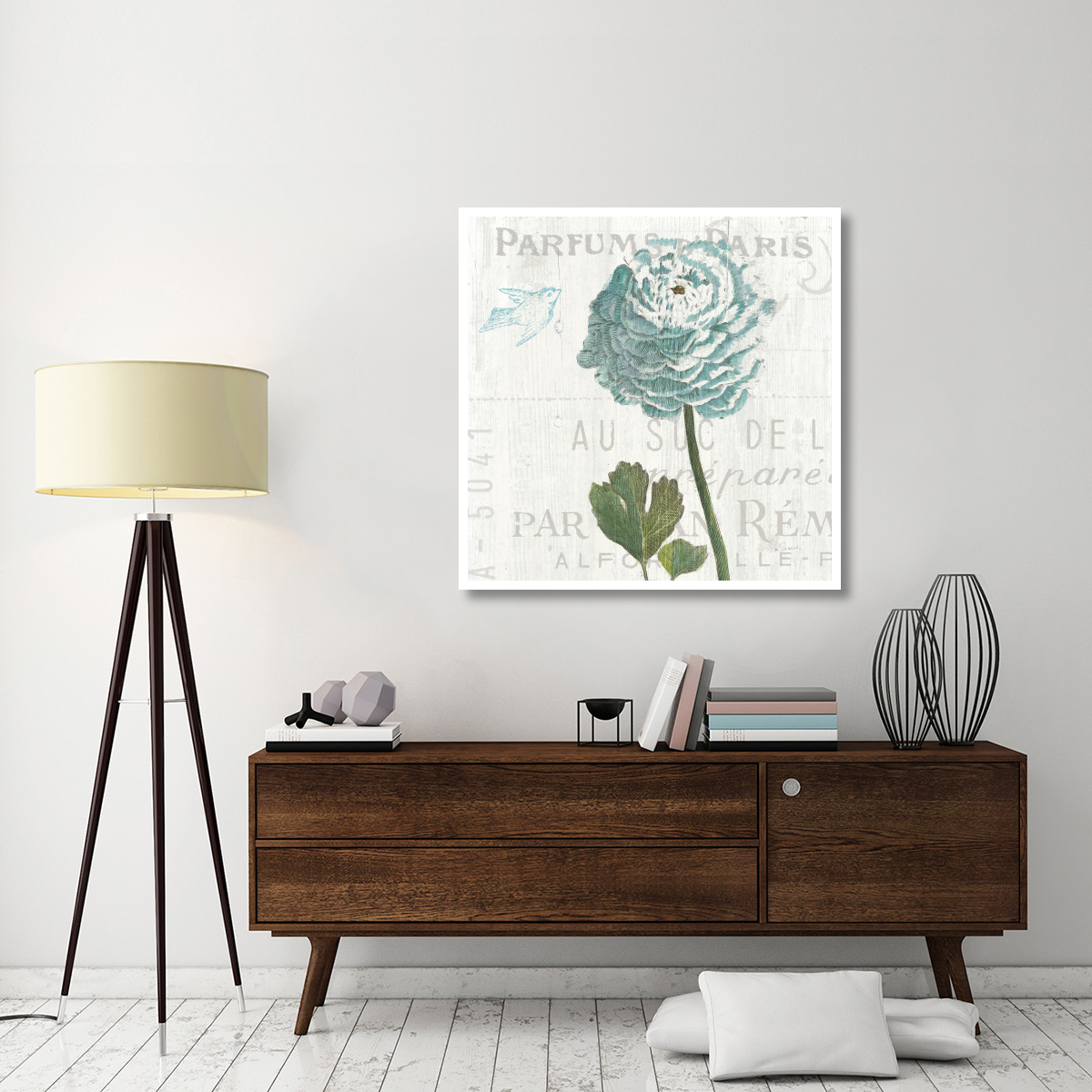 Floral Messages on Wood II Blue -Paper Art-42&quotx42"