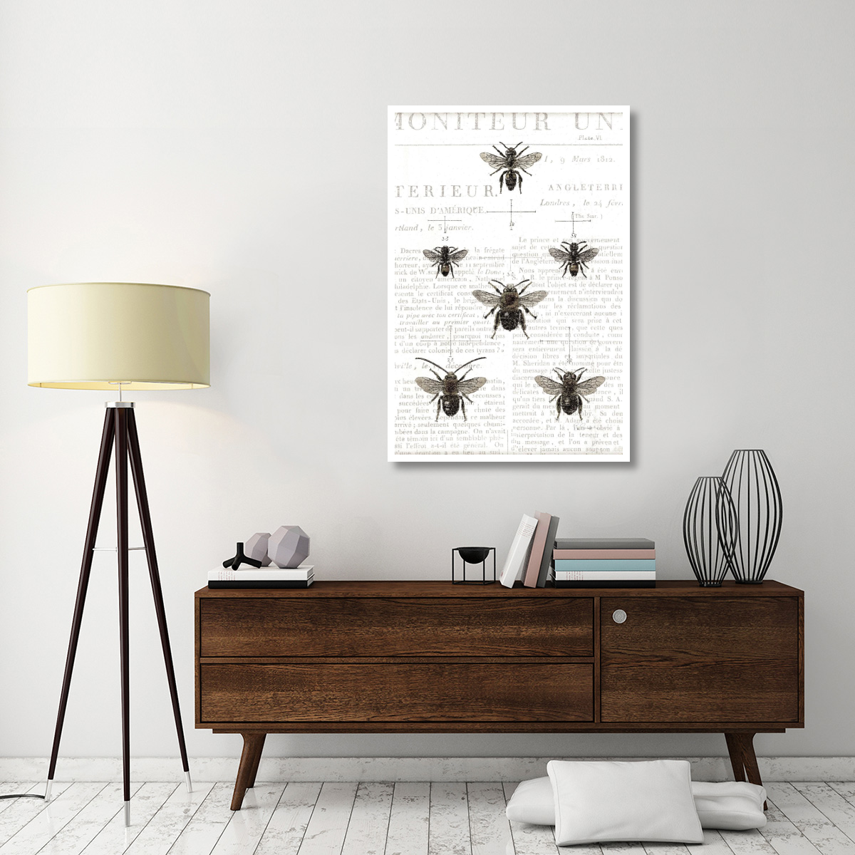 Bee Botanical Gray -Paper Art-34&quotx50"